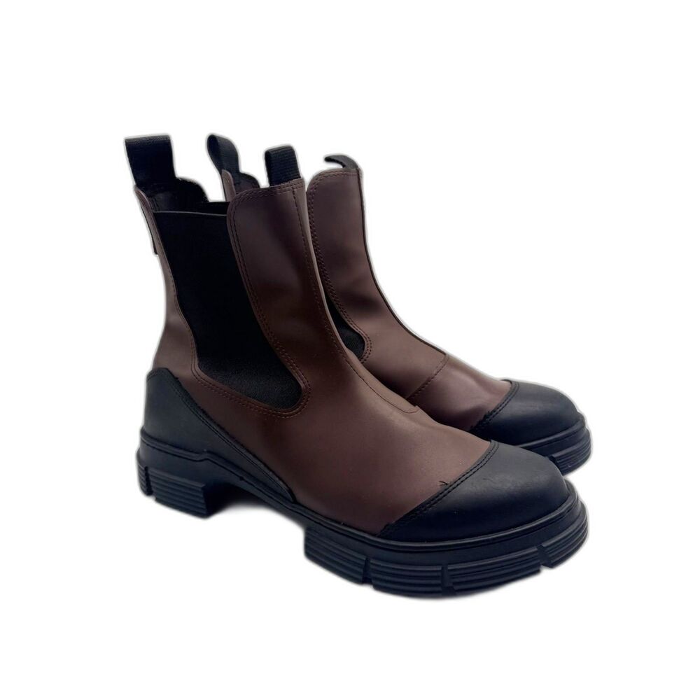 GANNI Waterproof Recycled Rubber City Chelsea Boot - Coffee 41/11